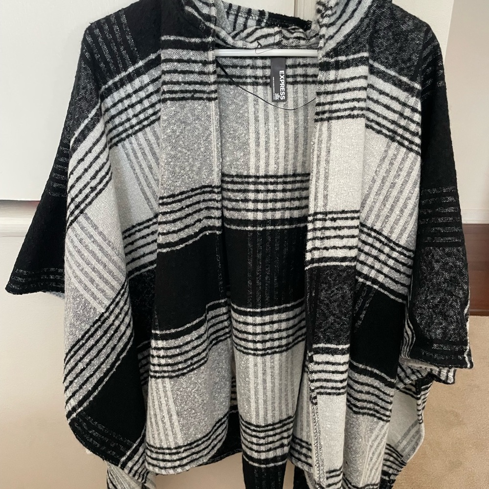 Chico's Black and White Plaid Flannel Poncho